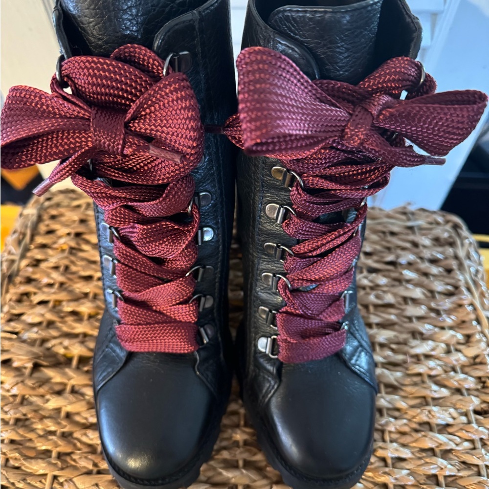 SCHUTZ Black and Red Combat Boots with Rugged Design Womens Sz 7.5
